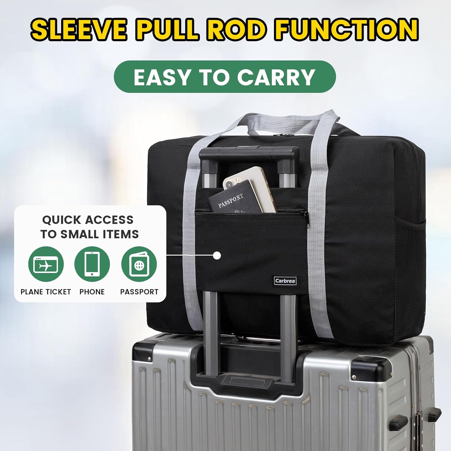 Personal Item Bag for Airlines - Foldable Travel Bag 18x14x8 Small Duffle Bag for Spirit Frontier Weekender Overnight - Black - Image 4