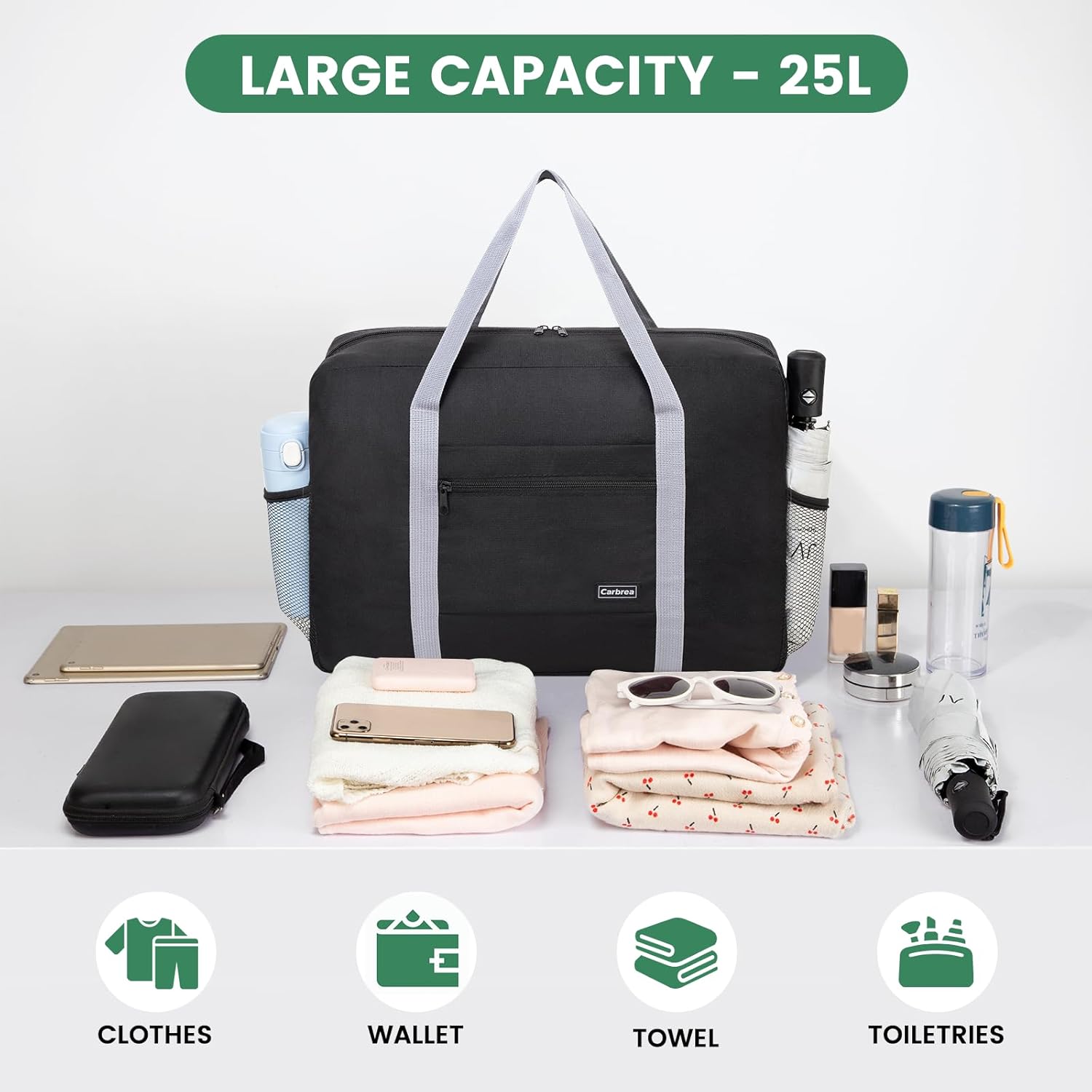 Personal Item Bag for Airlines - Foldable Travel Bag 18x14x8 Small Duffle Bag for Spirit Frontier Weekender Overnight - Black - Image 5