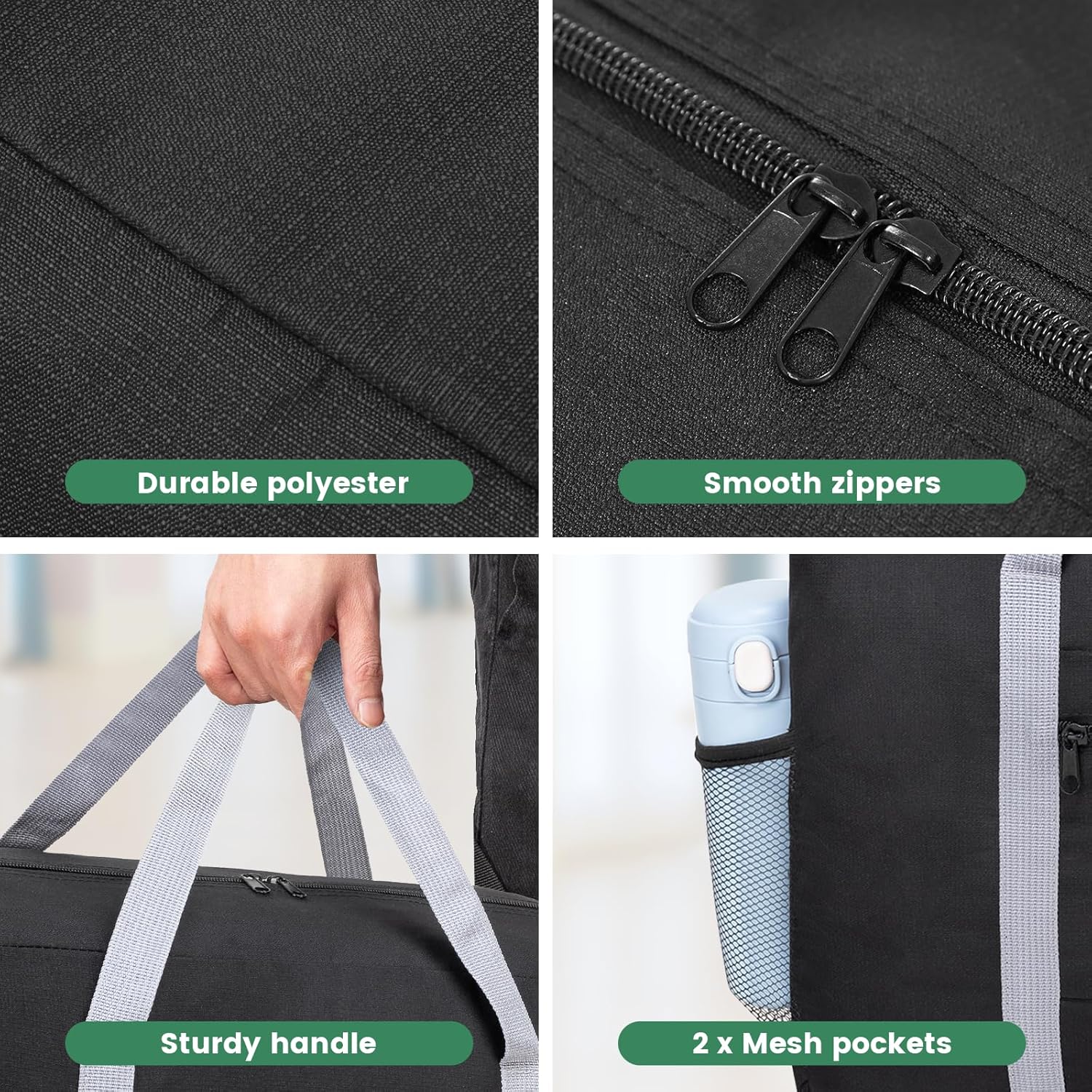 Personal Item Bag for Airlines - Foldable Travel Bag 18x14x8 Small Duffle Bag for Spirit Frontier Weekender Overnight - Black - Image 6