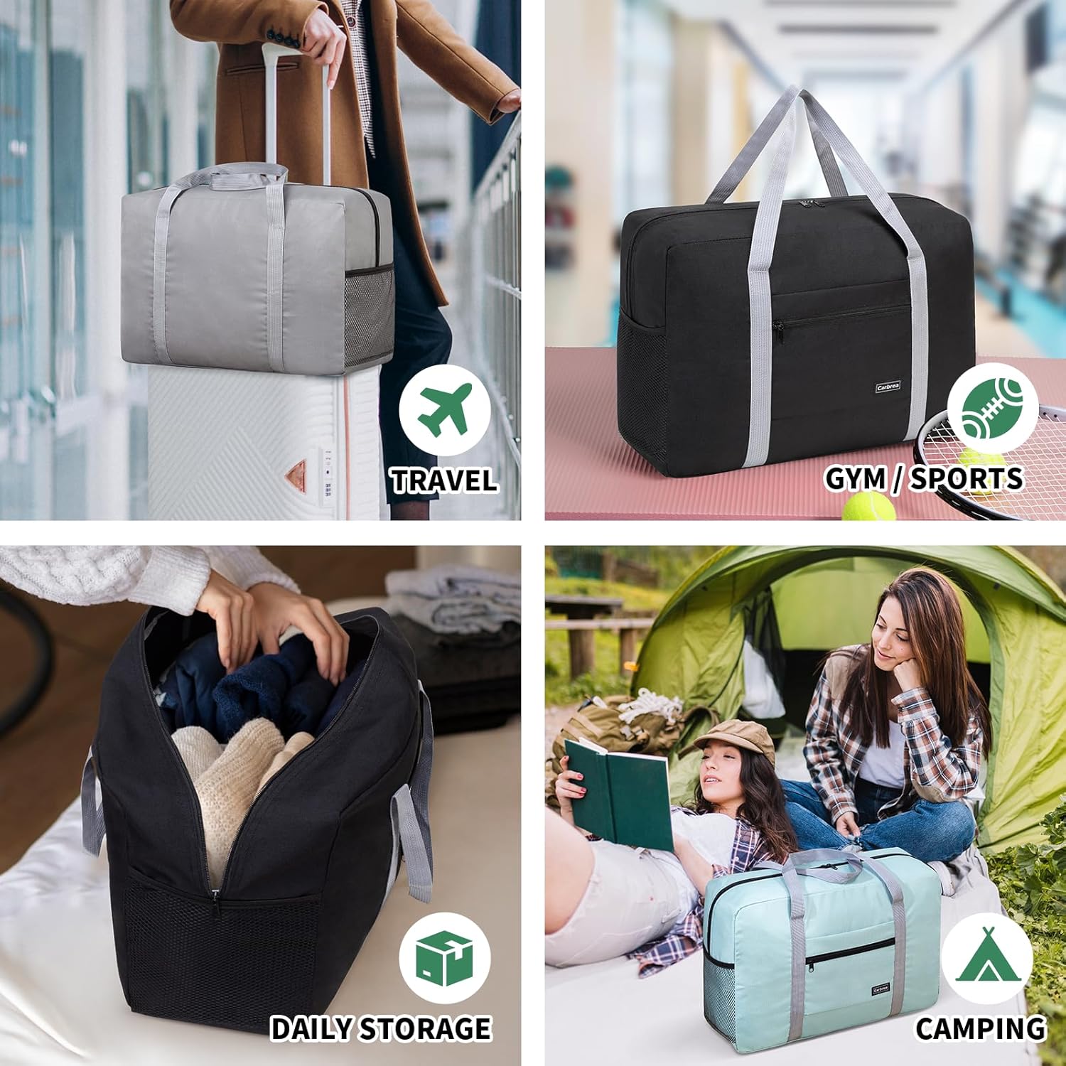 Personal Item Bag for Airlines - Foldable Travel Bag 18x14x8 Small Duffle Bag for Spirit Frontier Weekender Overnight - Black - Image 7